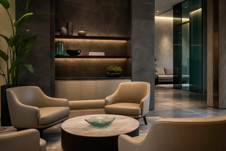 男士諮詢 lounge 空間情境示意圖，非實景照片